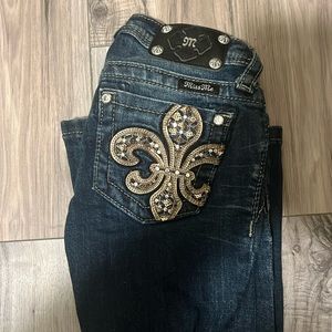 Kids Miss Me Fleur de Lis Boot Cut Blingy Jeans - Size 8